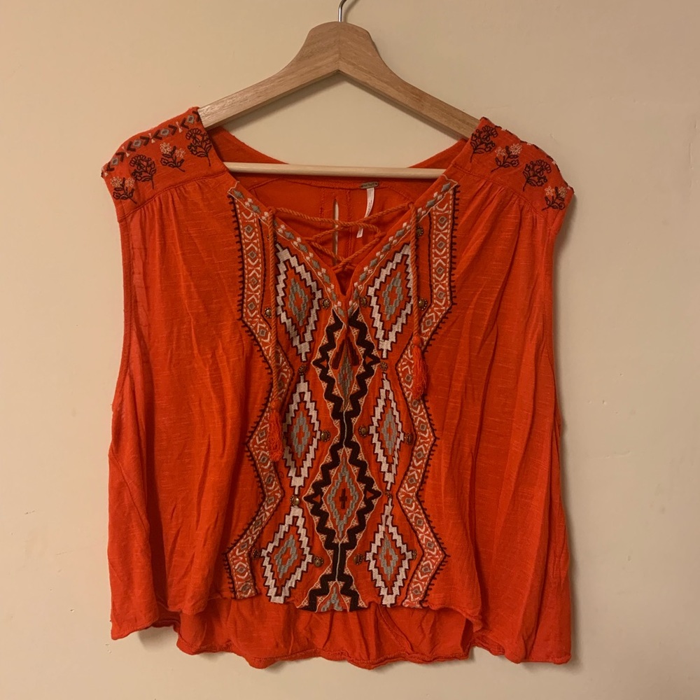 Orange free people embroidered top